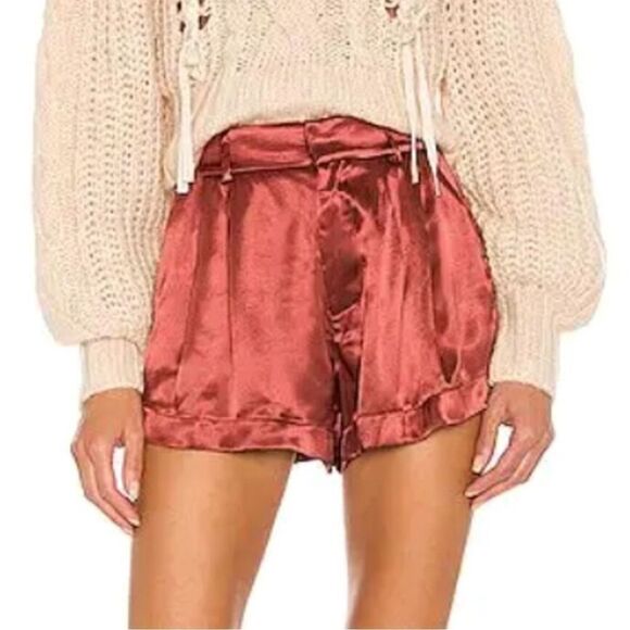 Free People Pants - FREE PEOPLE | Roma Rust Satin Look Shorts Cherry Mahogany Women’s Size Small